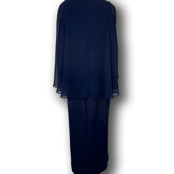 Lauren Ralph Lauren Navy Chiffon Cape Overlay Evening Gown Size 14 - Picture 3 of 4
